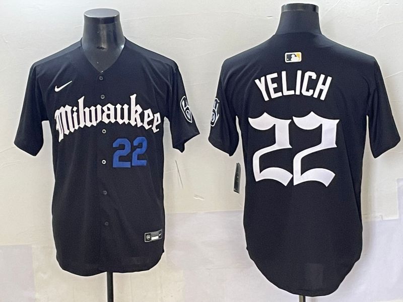 Men 2025 Milwaukee Brewers #22 Yelich Black Five generations Joint Name Nike MLB Jersey style 6->milwaukee brewers->MLB Jersey